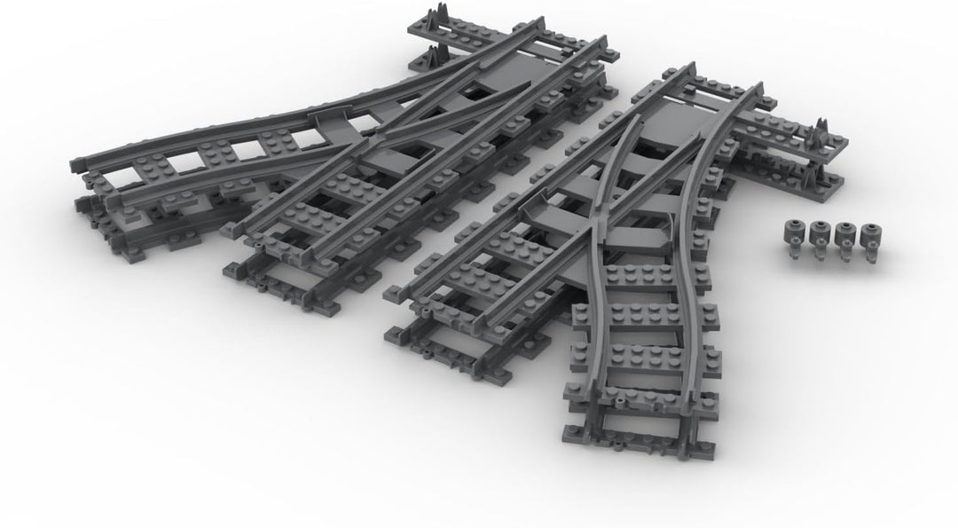 Weichenset – 4 Weichen inkl. Hebel – kompatibel mit Lego, Q‑Bricks, Cobi, Mould King u.v.m. - für Ci