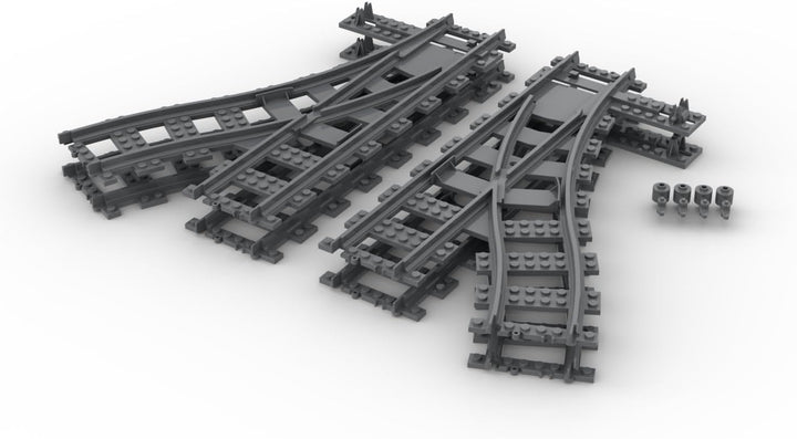 Weichenset – 4 Weichen inkl. Hebel – kompatibel mit Lego, Q‑Bricks, Cobi, Mould King u.v.m. - für Ci