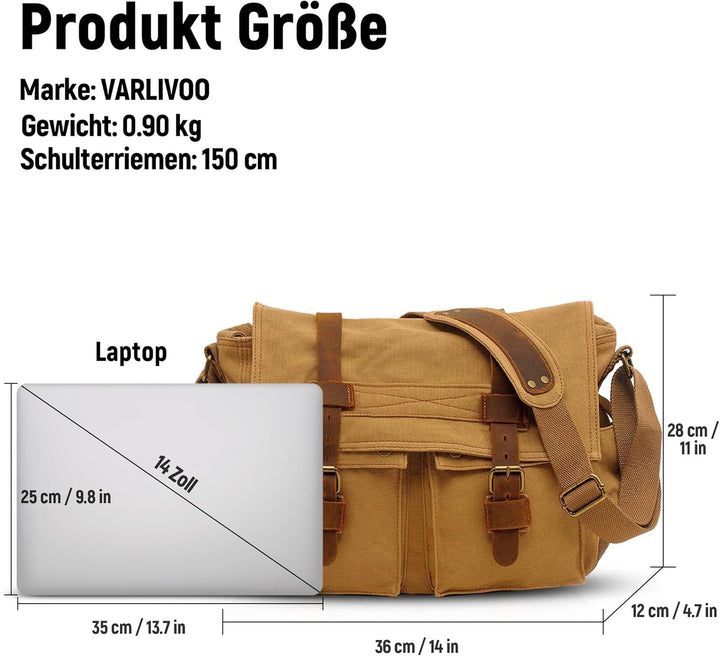VARLIVOO Umhängetasche für Herren Schultertaschen 14" Zoll Laptoptaschen Messenger Bags Kuriertasche
