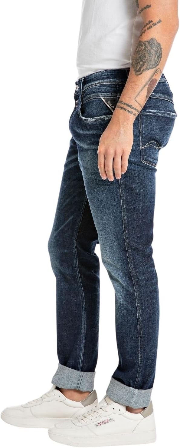 Replay Herren Jeans Anbass Slim-Fit Aged 30W / 34L Dark Blue 007, 30W / 34L Dark Blue 007