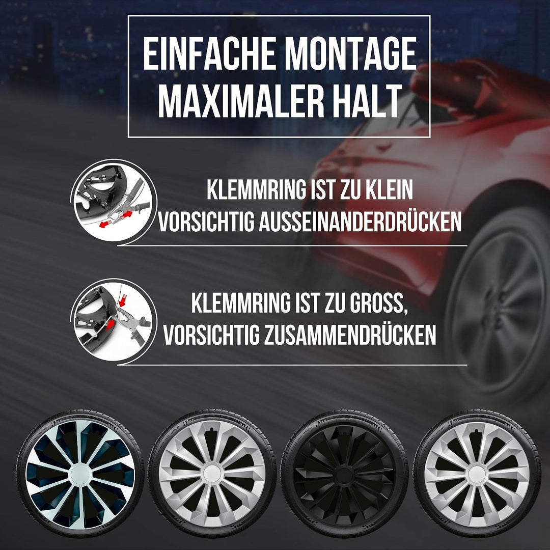 Albrecht 13 Zoll Radkappen schwarz matt für Stahlfelgen - Fame Radzierblenden aus hochwertigem Kunst