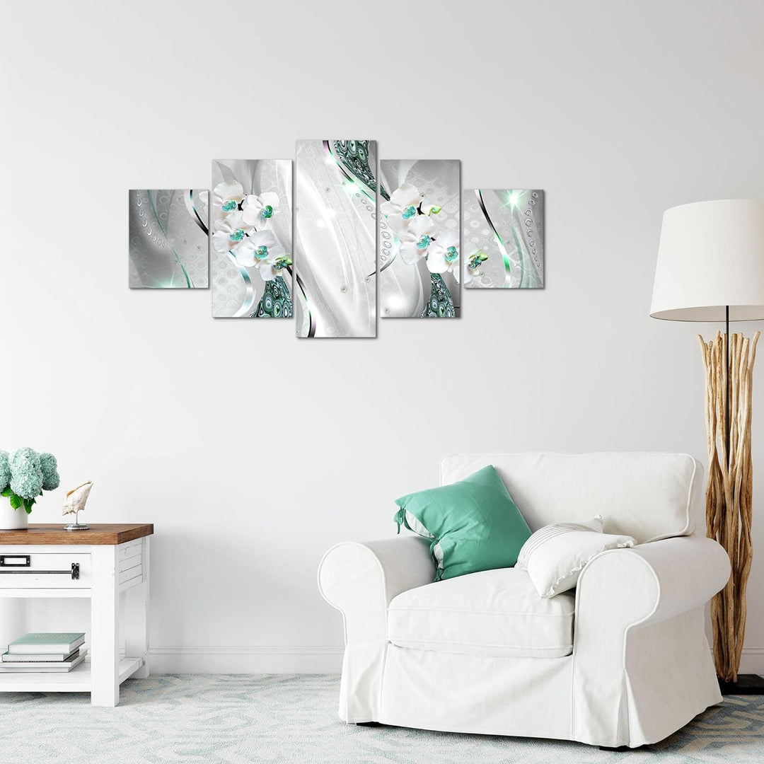 Runa Art Wandbilder Blumen Orchidee 5 Teilig Bild auf Vlies Leinwand Deko Wohnzimmer Abstrakt Grau G