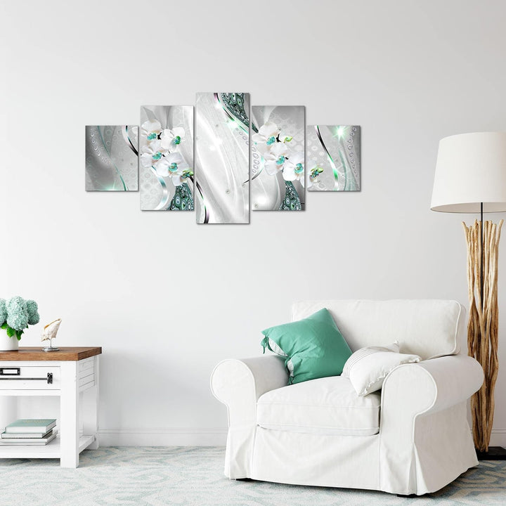 Runa Art Wandbilder Blumen Orchidee 5 Teilig Bild auf Vlies Leinwand Deko Wohnzimmer Abstrakt Grau G