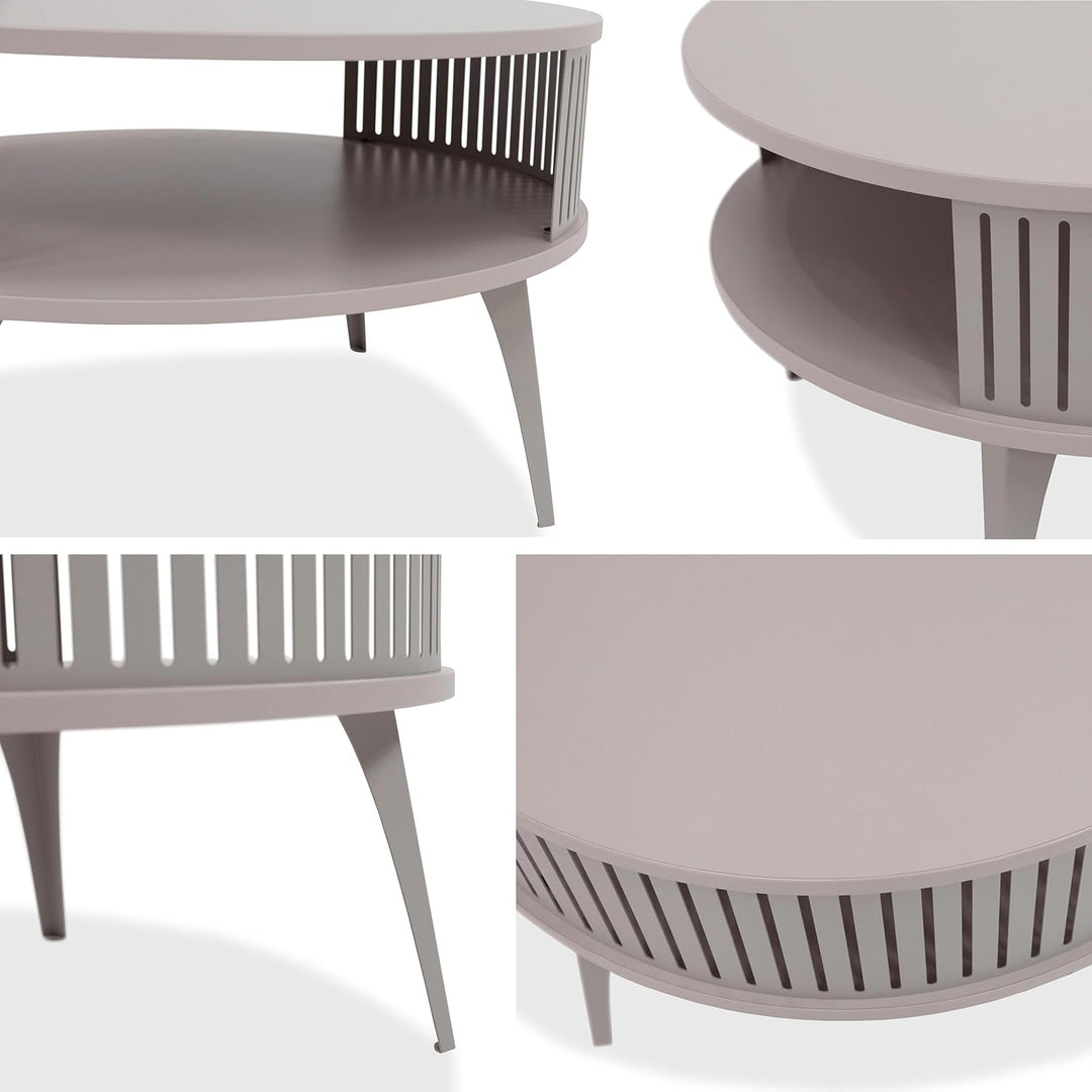 Mirjan24 Couchtisch mit Ablage Rajkon, Runde Form, Metallbeine, Kaffeetisch, Wohnzimmertische, Beist