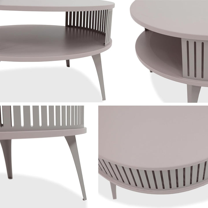 Mirjan24 Couchtisch mit Ablage Rajkon, Runde Form, Metallbeine, Kaffeetisch, Wohnzimmertische, Beist