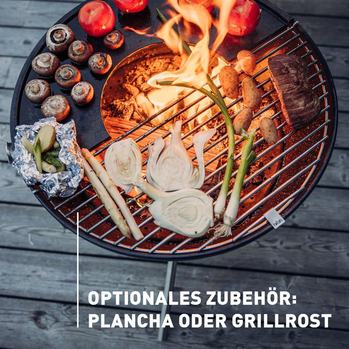 höfats - Bowl 57 Feuerschale mit Edelstahl Dreibein - raucharme Verbrennung - Feuerstelle mit Planch