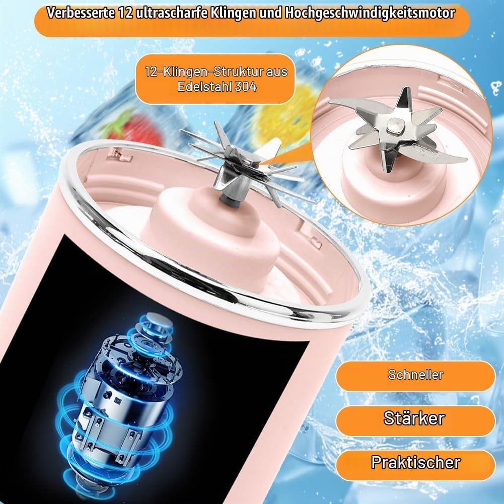 Tragbarer Mixer, 700 ml kleiner Smoothie Mixer, Mini-Standmixer mit 12 Edelstahlklingen und Digitala