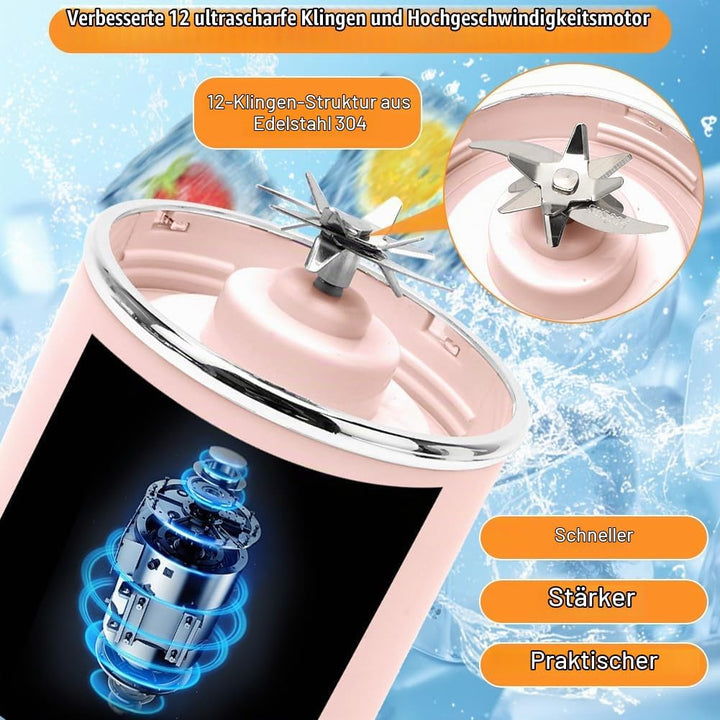 Tragbarer Mixer, 700 ml kleiner Smoothie Mixer, Mini-Standmixer mit 12 Edelstahlklingen und Digitala