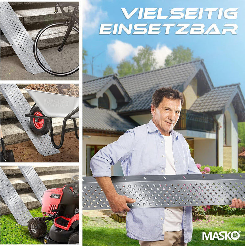 MASKO® 2X Auffahrrampe | Verladerampe | Verladeschiene | verzinkter Stahl | Antirutsch | 200kg* Pro