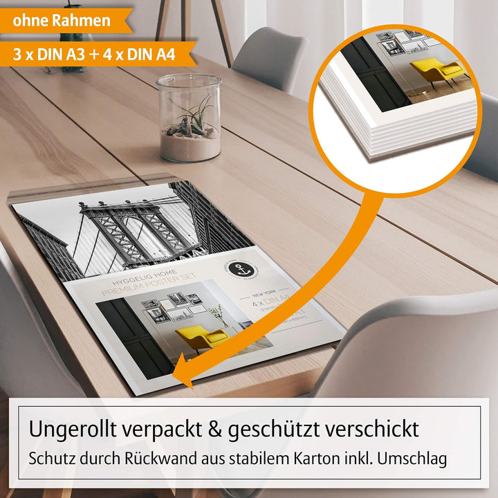 Hyggelig Home Premium Poster Set - 7 schwarz weiss Bilder im Set - Deko Skyline Manhattan- Set New Y