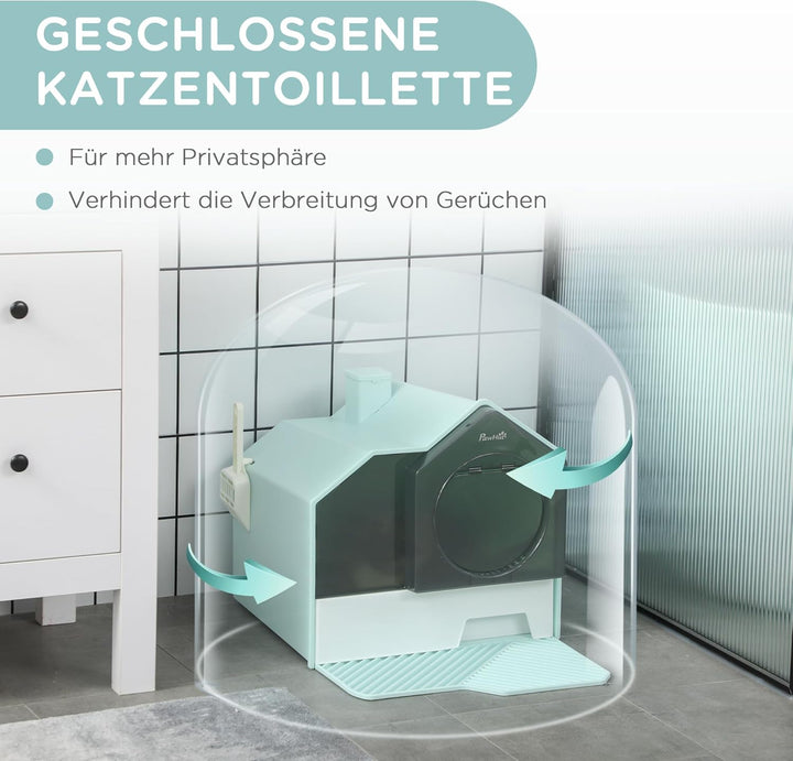 PawHut Katzentoilette Katzenklo mit Bodenwanne, Schaufel, Filter, Toilette mit Haube für Katzen bis