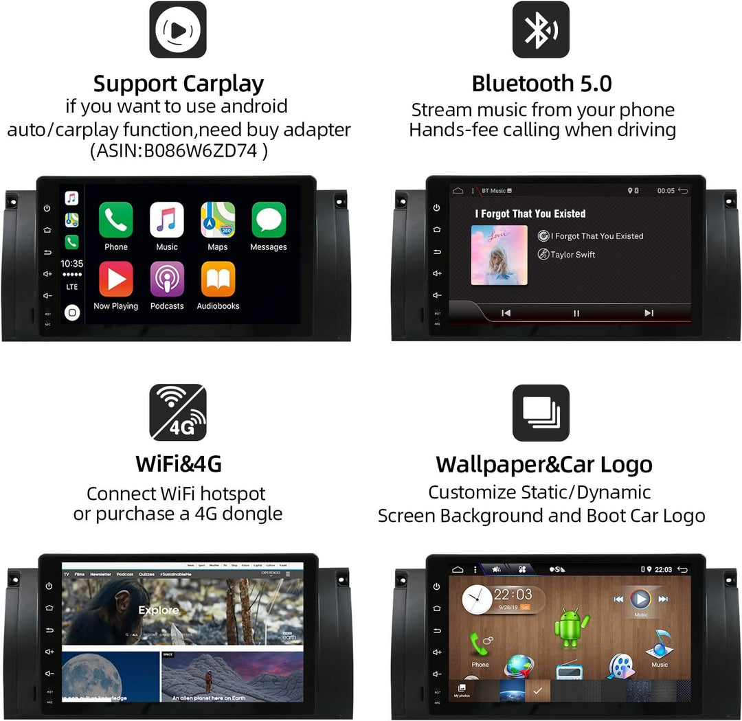 JOYX Android 10 Autoradio Passt für BMW 5 E39 | M5 Navigation -GPS 1 Din - Rückfahrkamera Canbus KOS