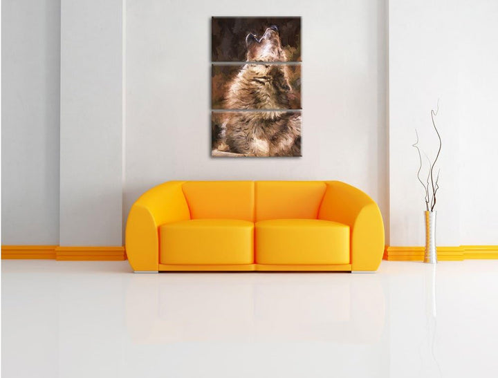 Pixxprint heulende Wölfe als Leinwandbild/Grösse: 3 Teilig (120x80) cm/Wandbild/Kunstdruck/fertig be