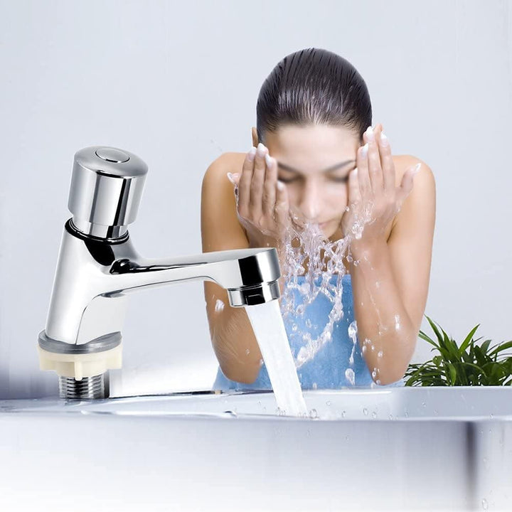 Waschtisch-Wasserhahn, verchromt, selbstschliessend, wassersparend, kreative Zeitverzögerung, Spülti