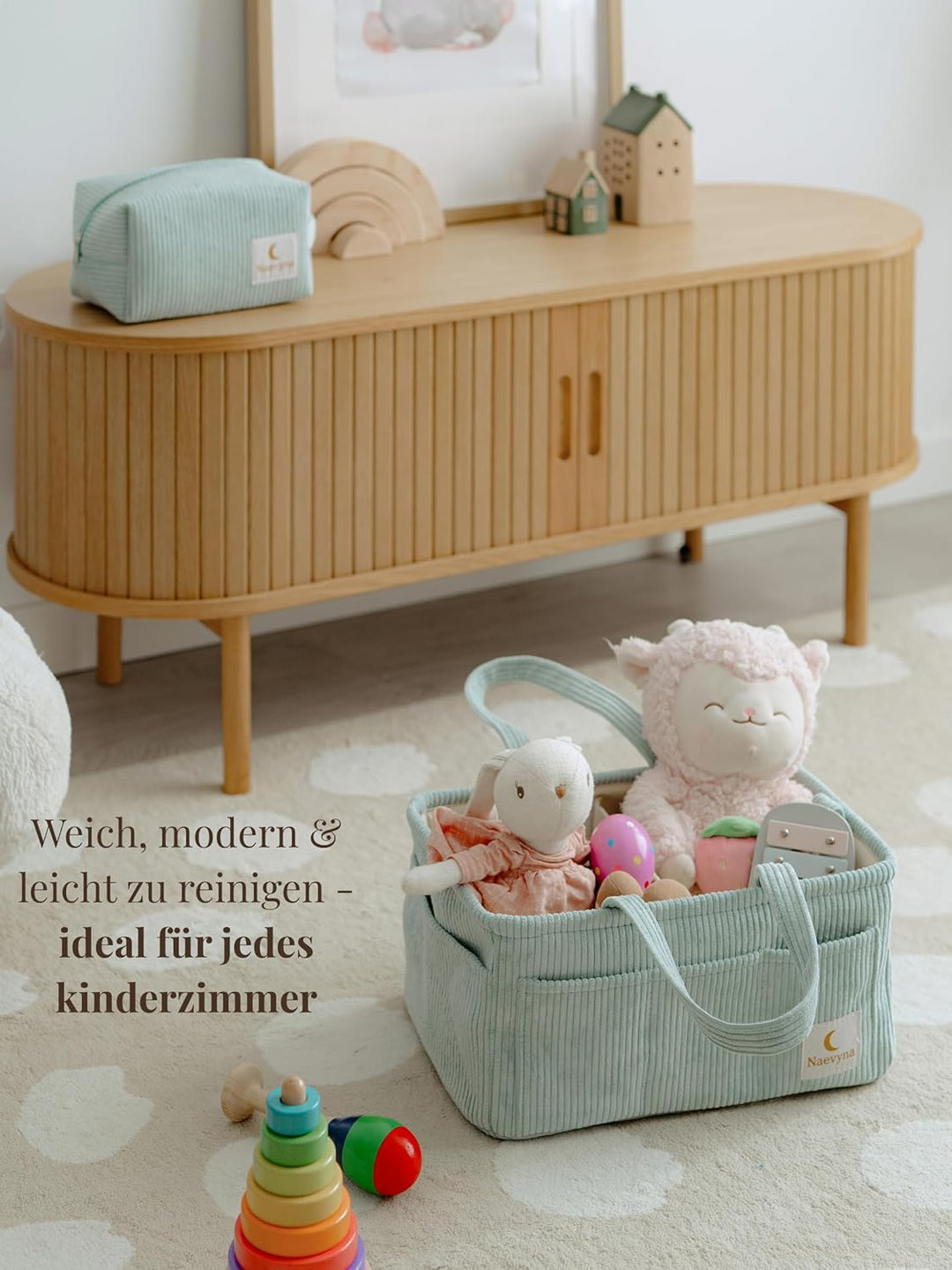 Wickeltasche Organizer Set 2 in 1 aus Cord mit Schultergurt und kleine Windeltasche – Wickelkorb und