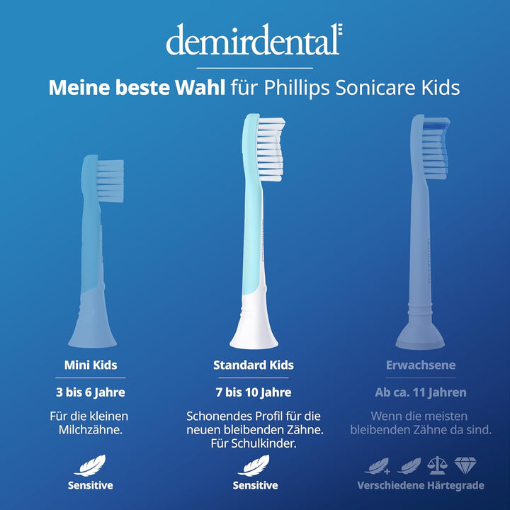 demirdental Kinder Ersatzbürsten passend für Philips Sonicare Kids, Bürstenköpfe ab 7 Jahre, entspri