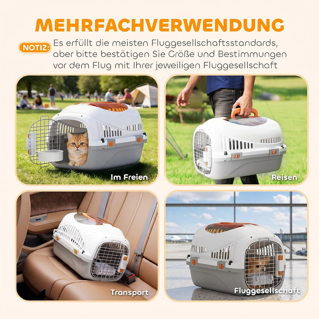 PawHut Transportbox für Katze Miniaturhunde bis 4kg 49x32x31cm Hellgrau | Hundetransportbox, Hundebo