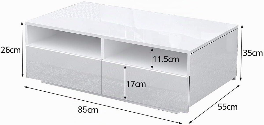 Senvoziii LED Couchtisch für Wohnzimmer, Beistelltisch Moderner Holztisch, Weisser Glanz Kaffeetisch