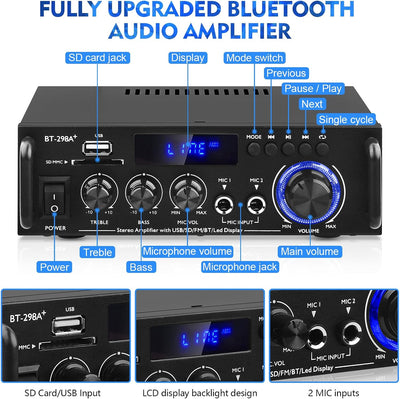 HiFi-Verstärker BT-298A+ Bluetooth5.0 Mini Stereo-Audioverstärker Receiver 2 Kanäle 40W x 2 Digitale