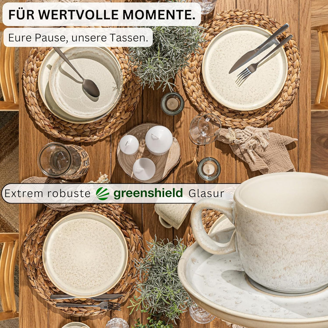 SÄNGER Key West | Espressotassen Set Steingut 12 teilig, Mokka Tassen Set 6 Personen, Tassen & Unter