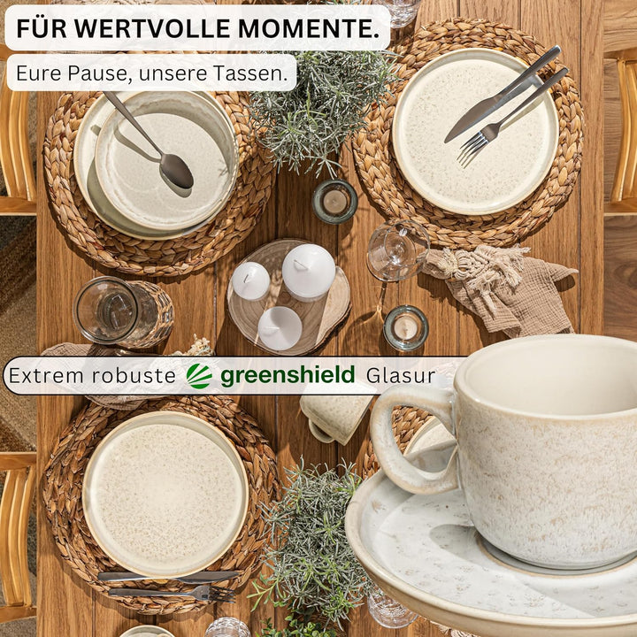 SÄNGER Key West | Espressotassen Set Steingut 12 teilig, Mokka Tassen Set 6 Personen, Tassen & Unter