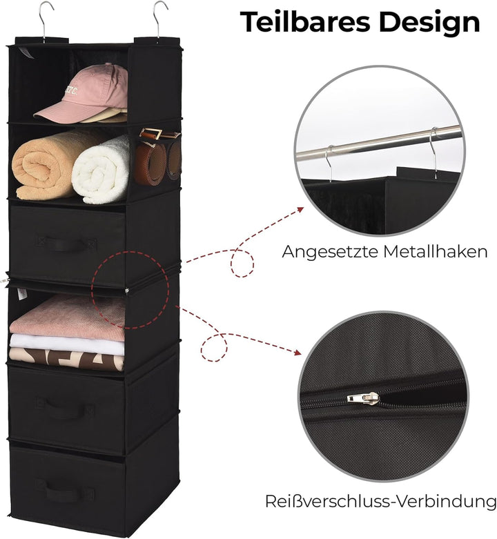 GRANNY SAYS Hängeorganizer Schrank, 1 Stück Hängeregal Stoff mit Schubladen, Schwarz Hängeaufbewahru