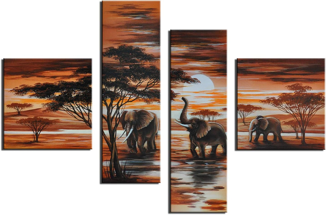 Bilderdepot24 Bild auf Leinwand | Elefanten M1 - P210 in 100x70 cm 4 tlg. als Wandbild XXL | Wand-de
