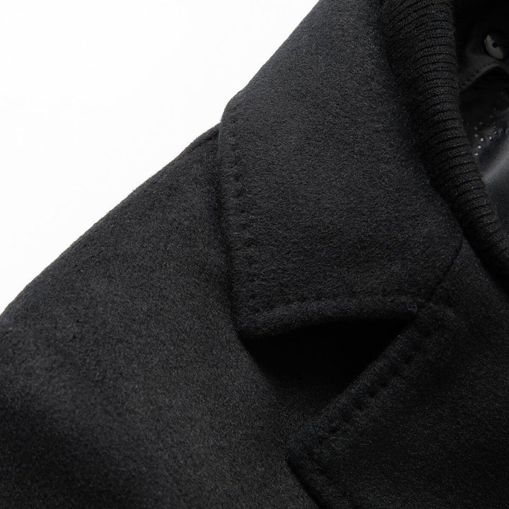 Sliktaa Herren Wollmantel dicker Trenchcoat mittlerer Länge Mantel Kerbe Kragen warmer Mantel Herren