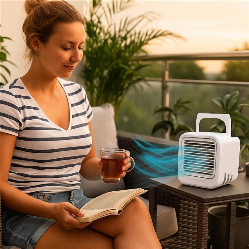 Silvergear® Mobile Klimaanlage | Mini Luftkühler | Kühlt mit Wasser oder Eiswürfeln | 3 Gebläsestufe