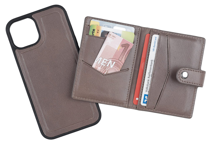 HANS/SON Echtlederhülle iPhone 13 Inkl. Magnetischem Kreditkartenwallet (Grau), Grau
