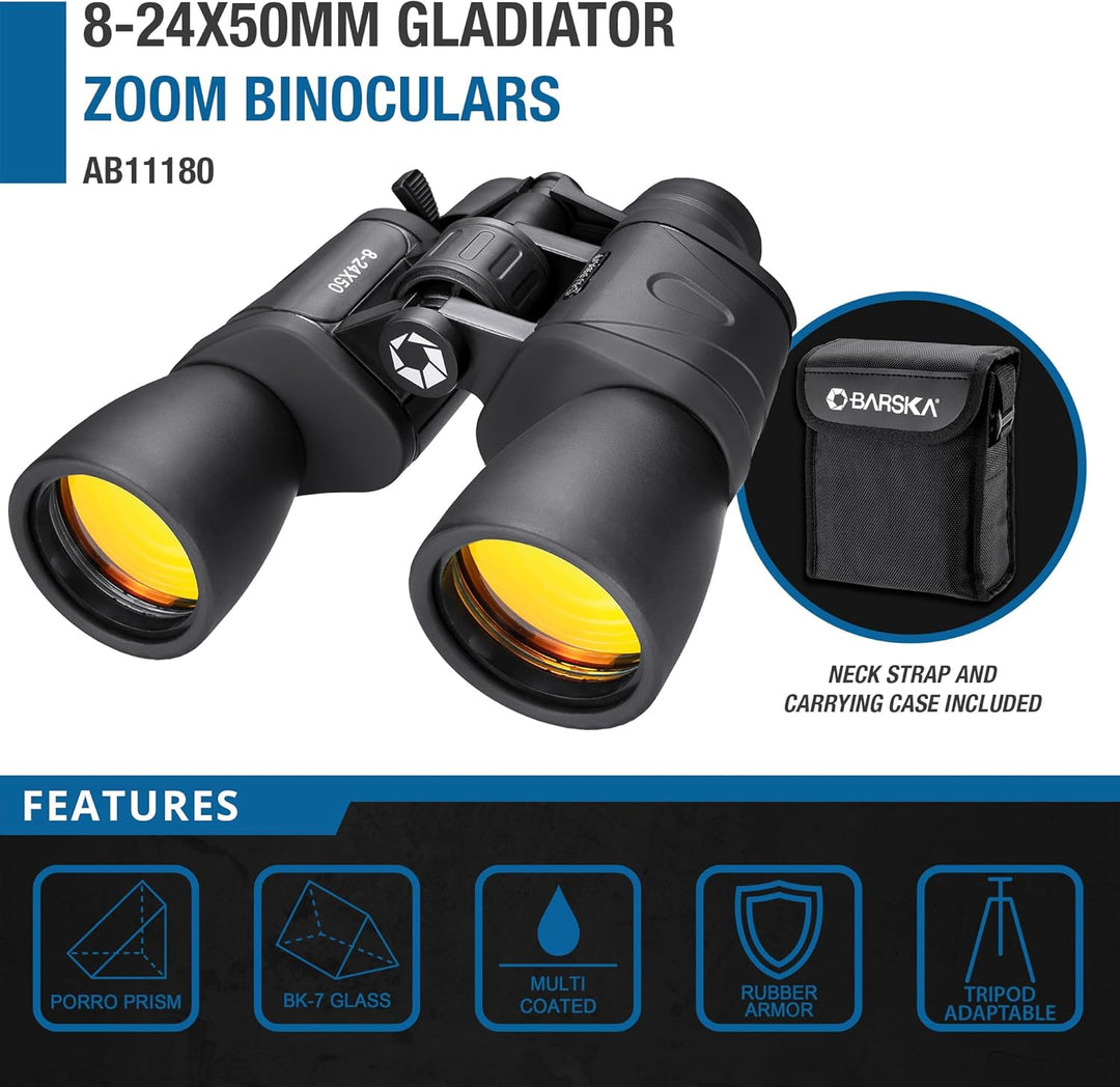 BARSKA Gladiator-Fernglas mit Rubin-Linse 8 - 24 x 50, 8 - 24 x 50