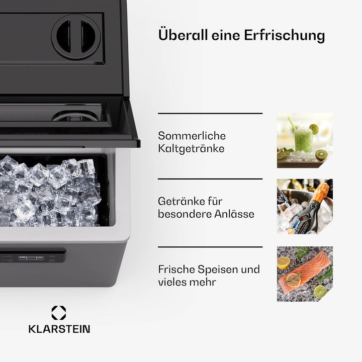 Klarstein FrostMaster Eiswürfelmaschine - 40 kg/Tag, 34 Eiswürfel in 15 Min, Edelstahl, LED-Bedienfe