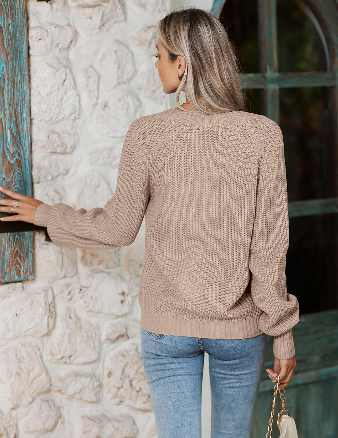 Hotouch Strickjacke Damen Kurz Strick Cardigan V-Ausschnitt Knopfleiste Open Front Sweater Elegant C