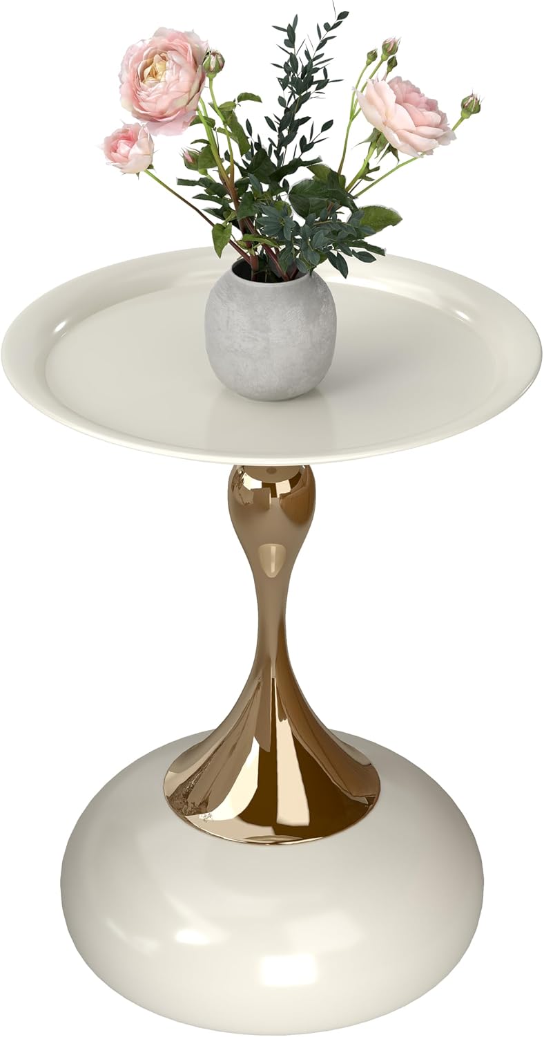 Couchtisch Beige Gold, Kleiner Couchtisch Rund Modern, Metall Beistelltisch Rund Gold, Luxus Nachtti