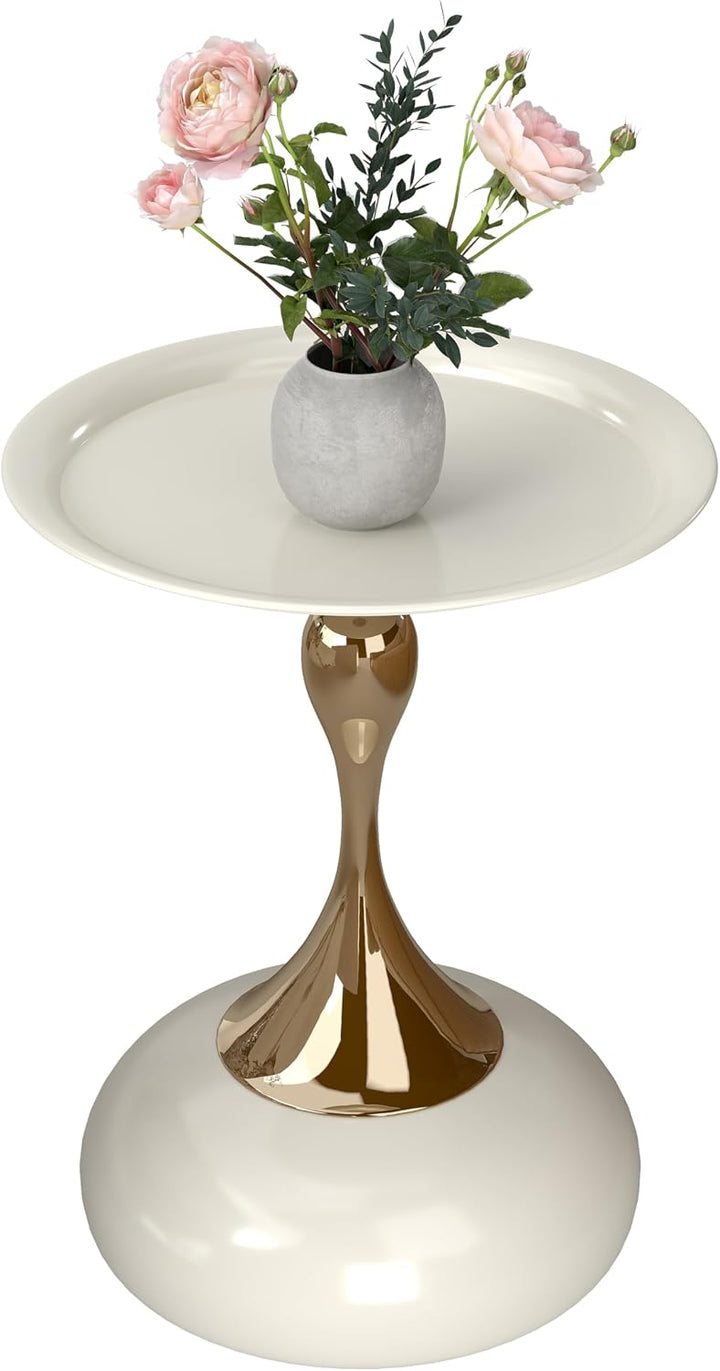 Couchtisch Beige Gold, Kleiner Couchtisch Rund Modern, Metall Beistelltisch Rund Gold, Luxus Nachtti