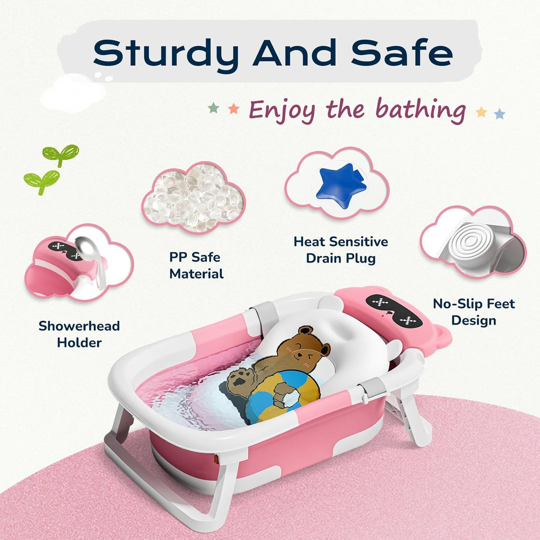 COOSEYA Baby Badewanne, Faltbare Babybadewanne Essentials für Neugeborene 0-12 Monate, Portable Baby