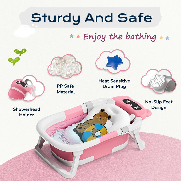 COOSEYA Baby Badewanne, Faltbare Babybadewanne Essentials für Neugeborene 0-12 Monate, Portable Baby