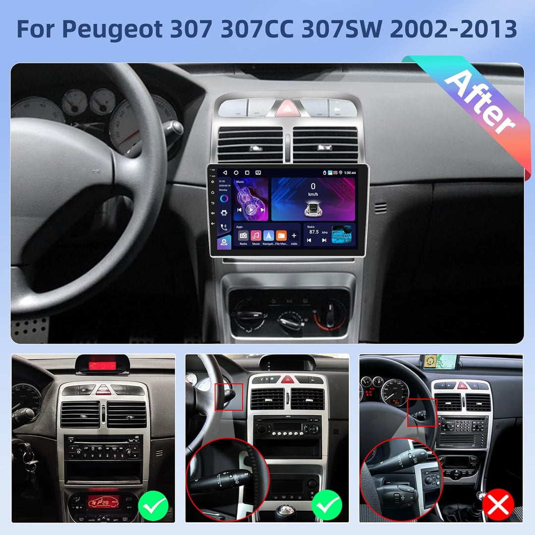 Hikity [4+64G] Android 15 Autoradio für Peugeot 307 2002-2013 Radio CarPlay Android Auto Wireless Bi