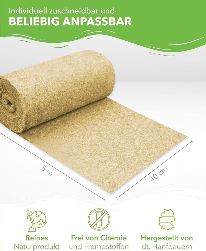 Nagerteppich aus 100% Hanf auf Rolle mit 5m Länge, 40cm Breite, 10mm dick, Hanfteppich für alle Arte