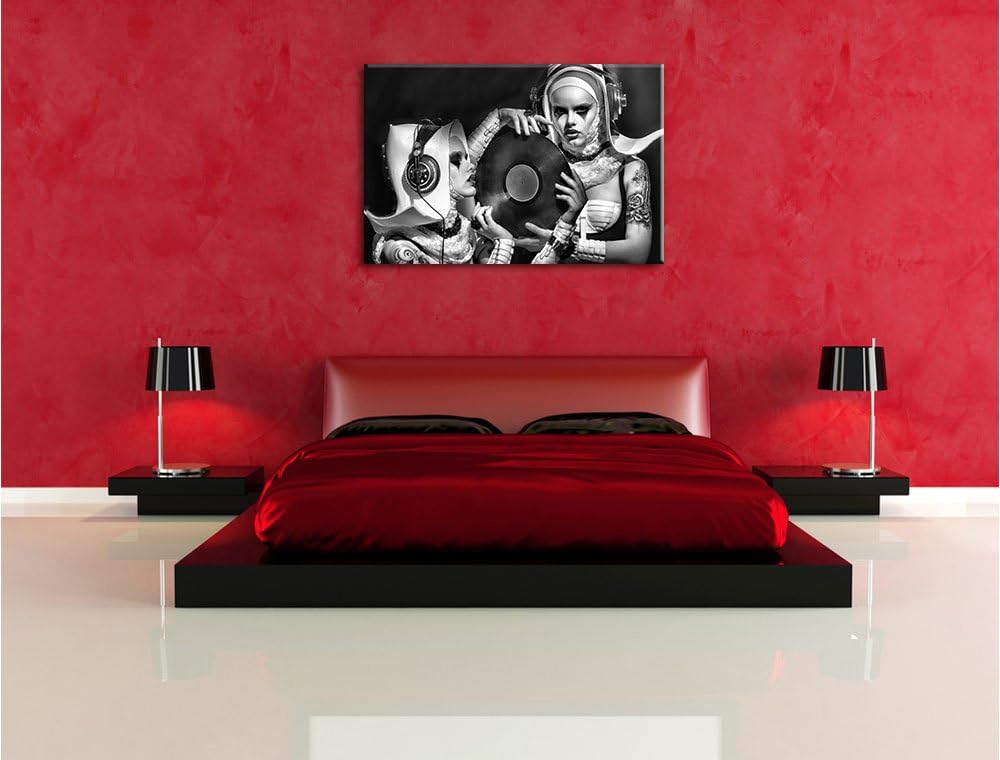Pixxprint Mysteriöse DJ Frauen als Leinwandbild/Grösse: 100x70 / Wandbild/Kunstdruck/fertig bespannt