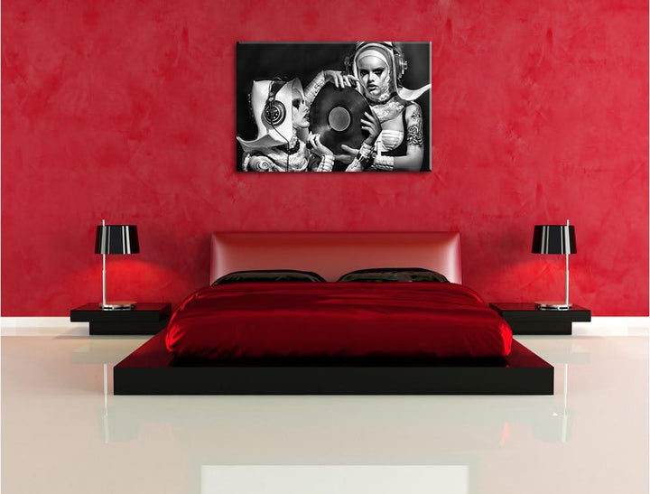 Pixxprint Mysteriöse DJ Frauen als Leinwandbild/Grösse: 100x70 / Wandbild/Kunstdruck/fertig bespannt
