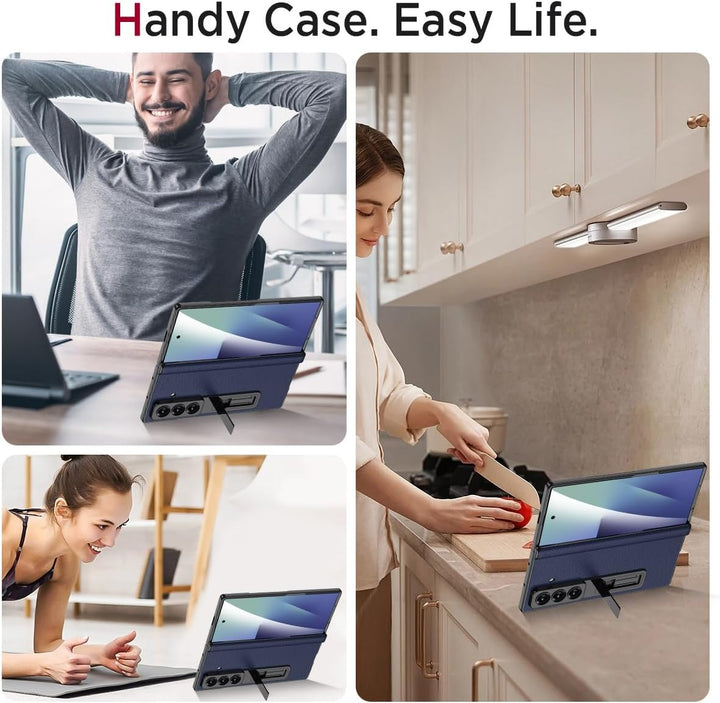 Miimall Lederhülle Kompatibel mit Samsung Galaxy Z Fold 7 Hülle mit Displayschutz+Scharnierschutz, S