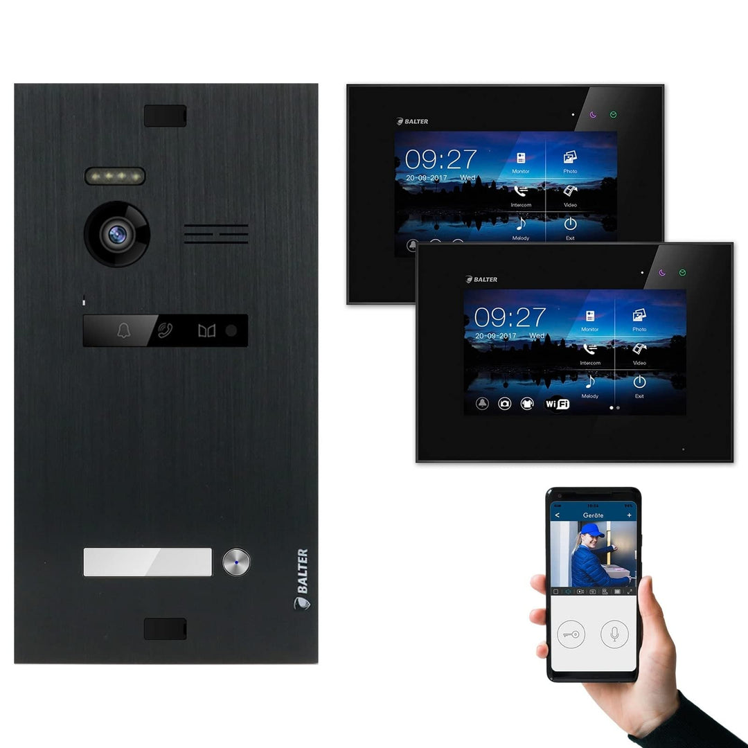 Nonic Balter EVO Video-Türsprechanlage WLAN Set 1 Familienhaus (1x Türstation mit Kamera Schwarz, 1x