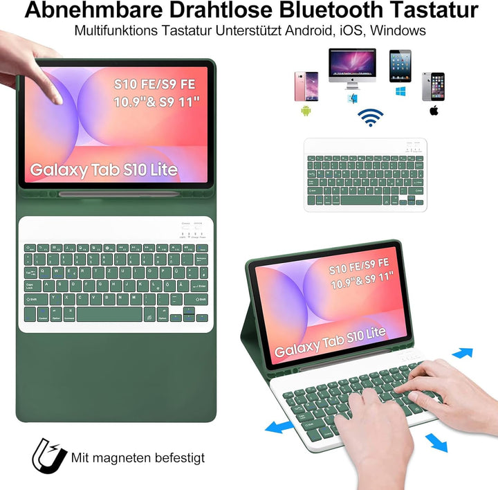 Lachesis Tastatur Hülle für Samsung Tab S9 FE 10.9 Zoll/Tab S9 11 Zoll 2024 Tablet, Schutzhülle mit