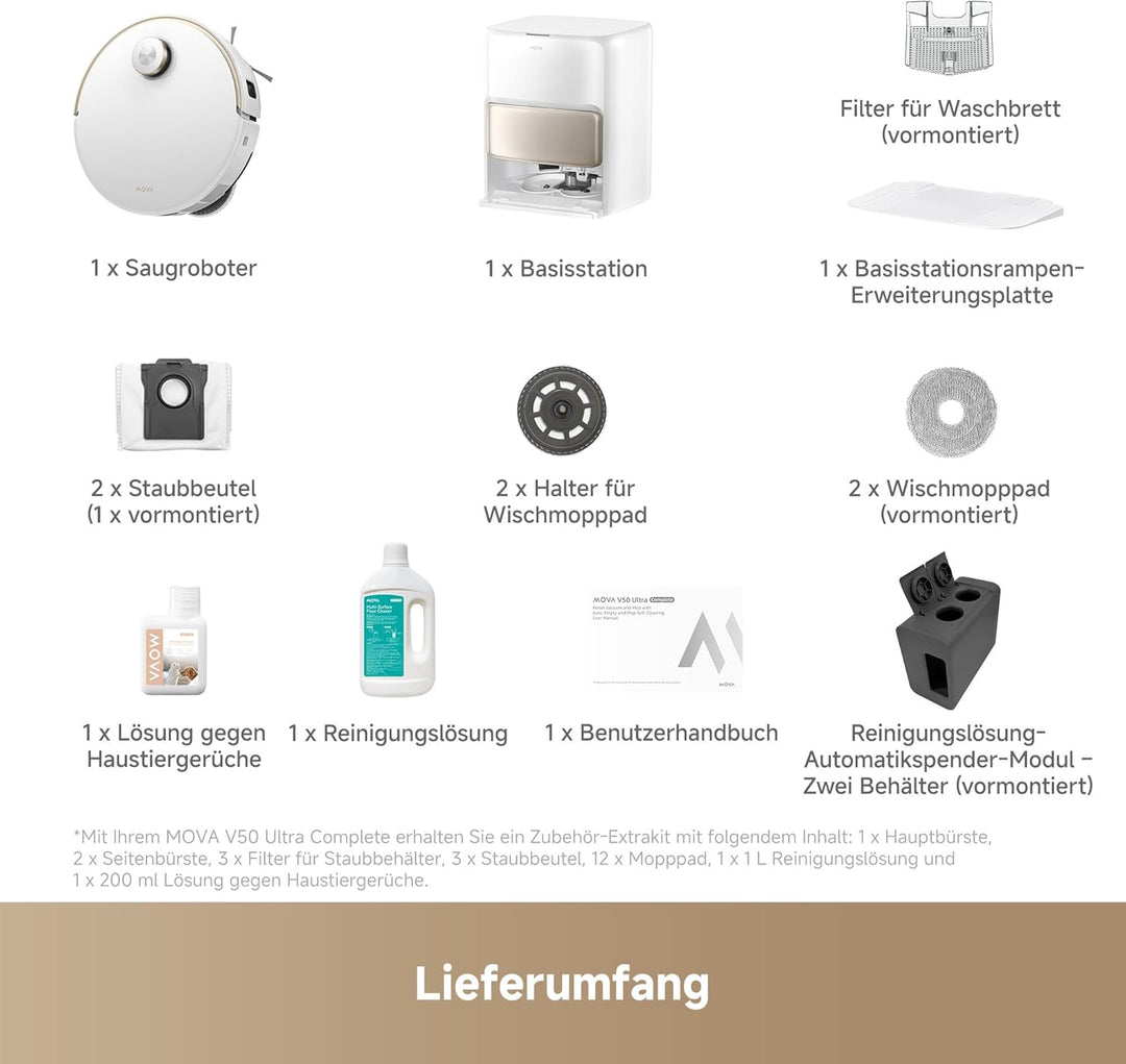 Mova V50 Ultra Complete Saugroboter mit Wischfunktion, Einer Saugkraft von 24.000 Pa, anhebbare Navi