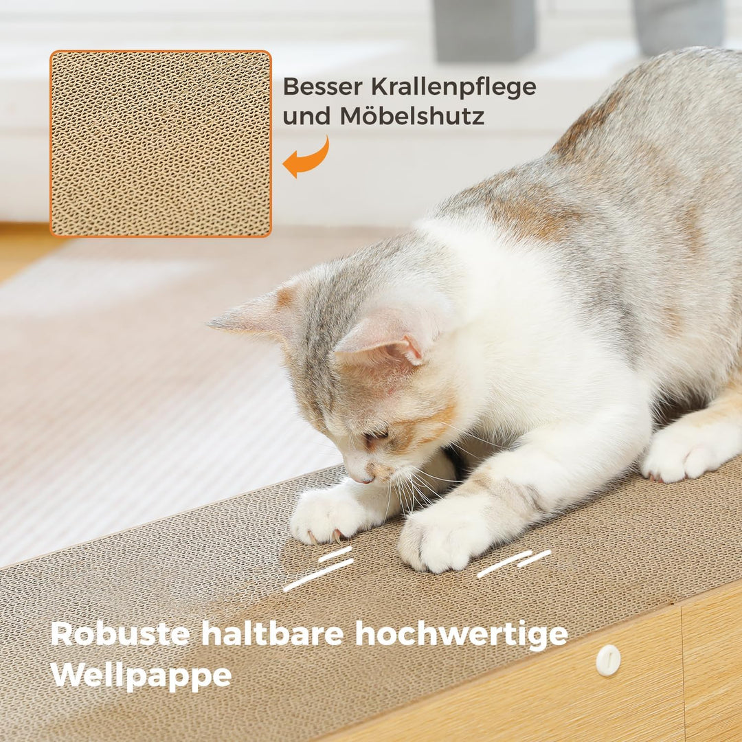 PETEPELA 100cm Kratzbrett für Katzen, hochwertige Kratzpappe mit Spielball als Möbelschutz in Beige