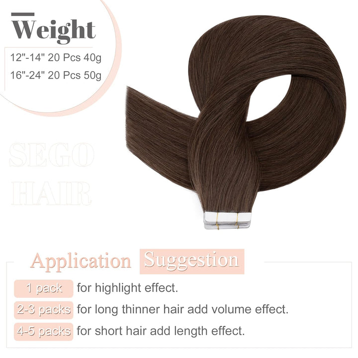 SEGO Echthaar Tape in Extensions Haarverlängerung Invisible Seamless Haarteile Skin Weft Menschenhaa