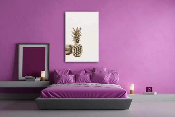 Ananas Melone Format: 80x60 Effekt: Sepia als Leinwand, Motiv fertig gerahmt auf Echtholzrahmen, Hoc