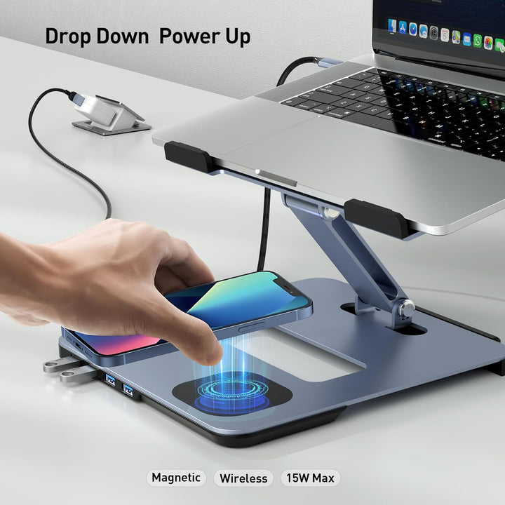 BENFEI Aluminium Laptop Ständer mit USB C 6in1 Dockingstation,15W Mag-Safe Ladegerät Magnetisches, U