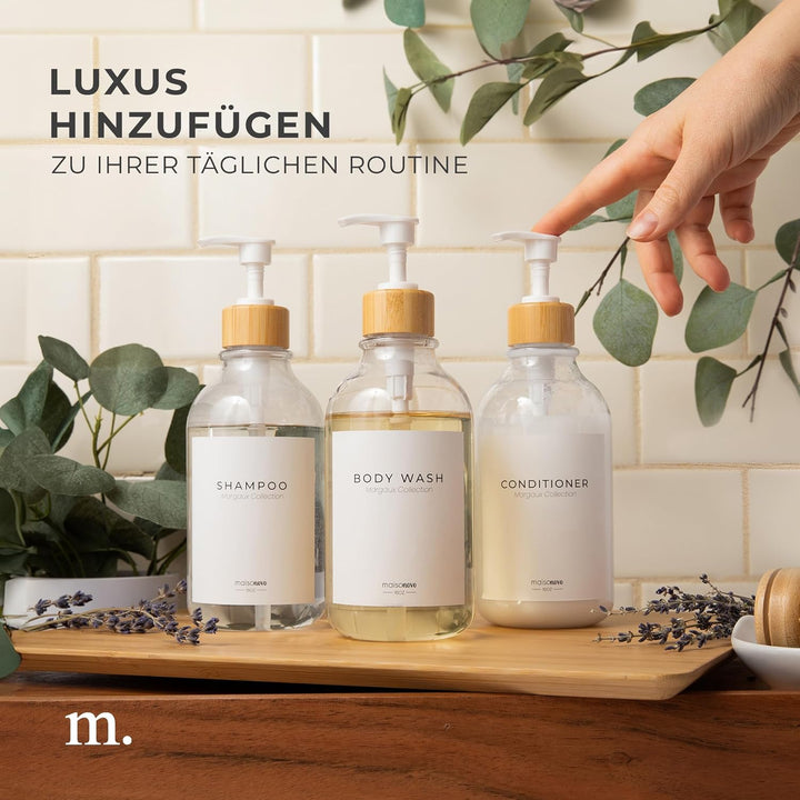 MaisoNovo Shampoo Flaschen zum befüllen - Duschgel Spender - 500-ml-Set mit 3 transparenten Plastikf